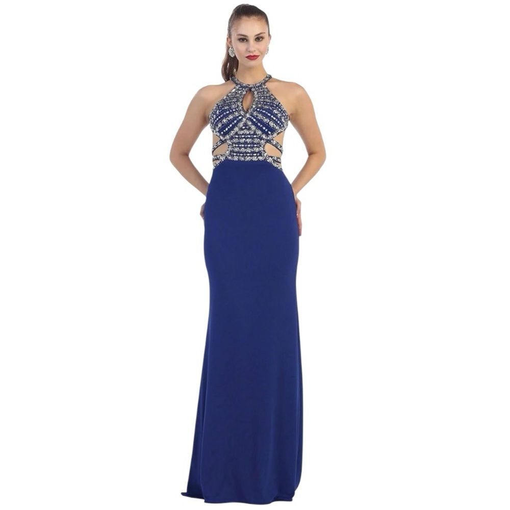 Designer Blue Rhinestone Embellished Gown